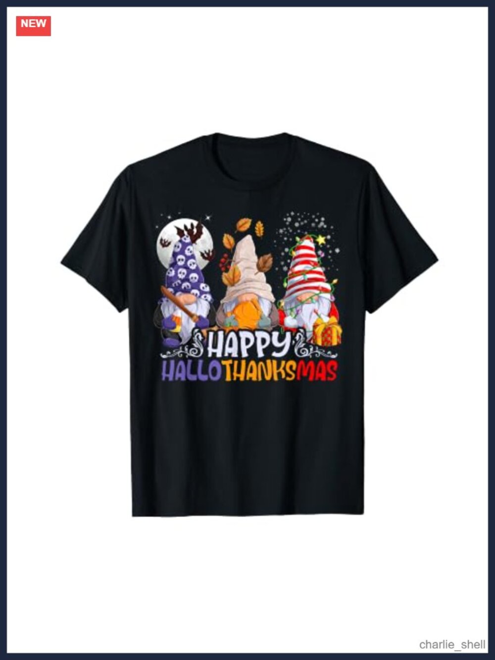 HalloThanksMas Gnome T-Shirt Halloween Thanksgiving Christmas Funny Holiday Tee